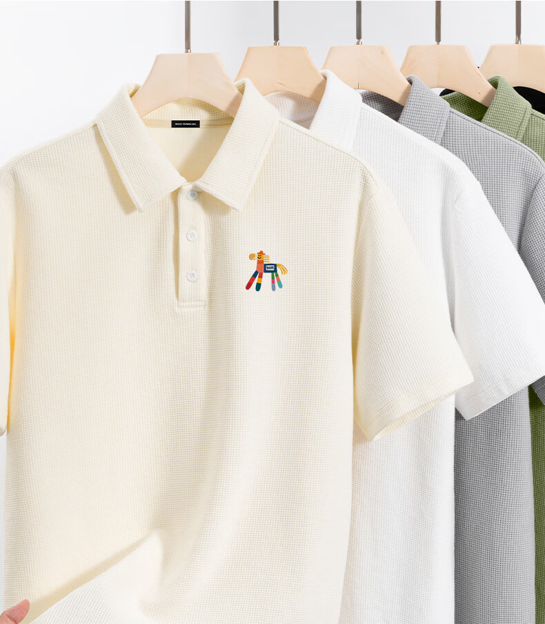 Mark Fairwhale Men's Polo Shirt Short Sleeve Summer Youth Heavyweight Loose Breathable Waffle Knit Collar T-Shirt Light Gray L 9