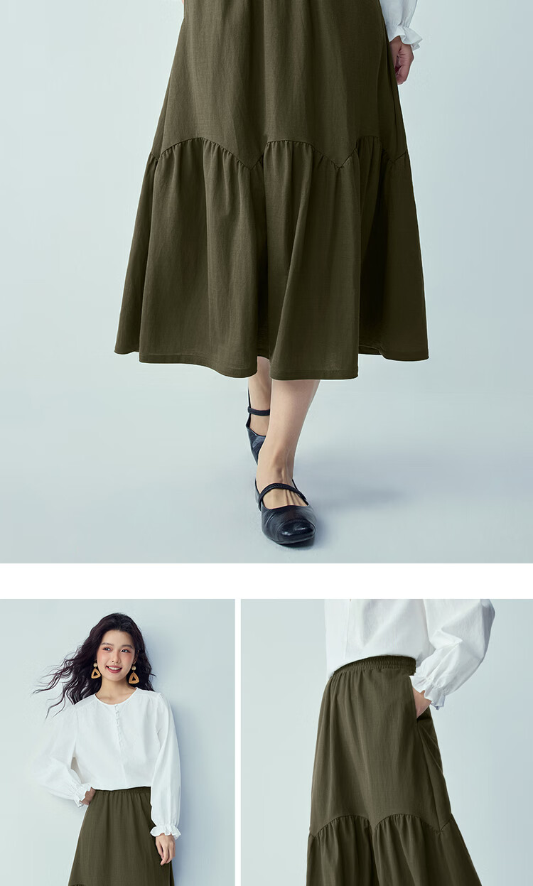 Giordano 2026 Summer Black Tech Mosquito-Repellent Spliced Pleated Elastic Waist A-Line Skirt for Women 05466455 12