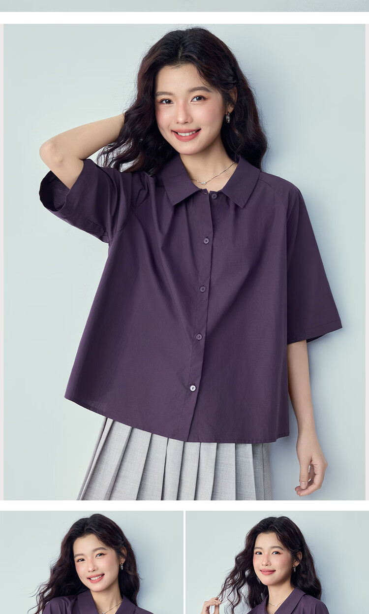 Giordano Women's 2026 Summer New Pure Cotton Solid Color Loose Fit Polo Collar Raglan Mid Sleeve Shirt 13346207 13