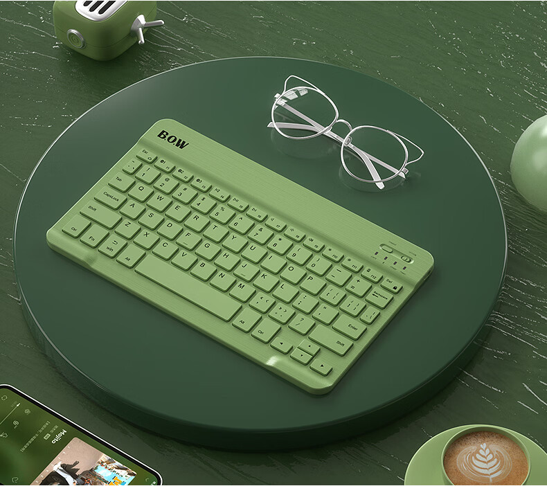 B.O.W Hangshi HB032-Y New Triple Bluetooth Keyboard for Android Apple Huawei Phones Typing Portable iPad Tablet Retro Green 12
