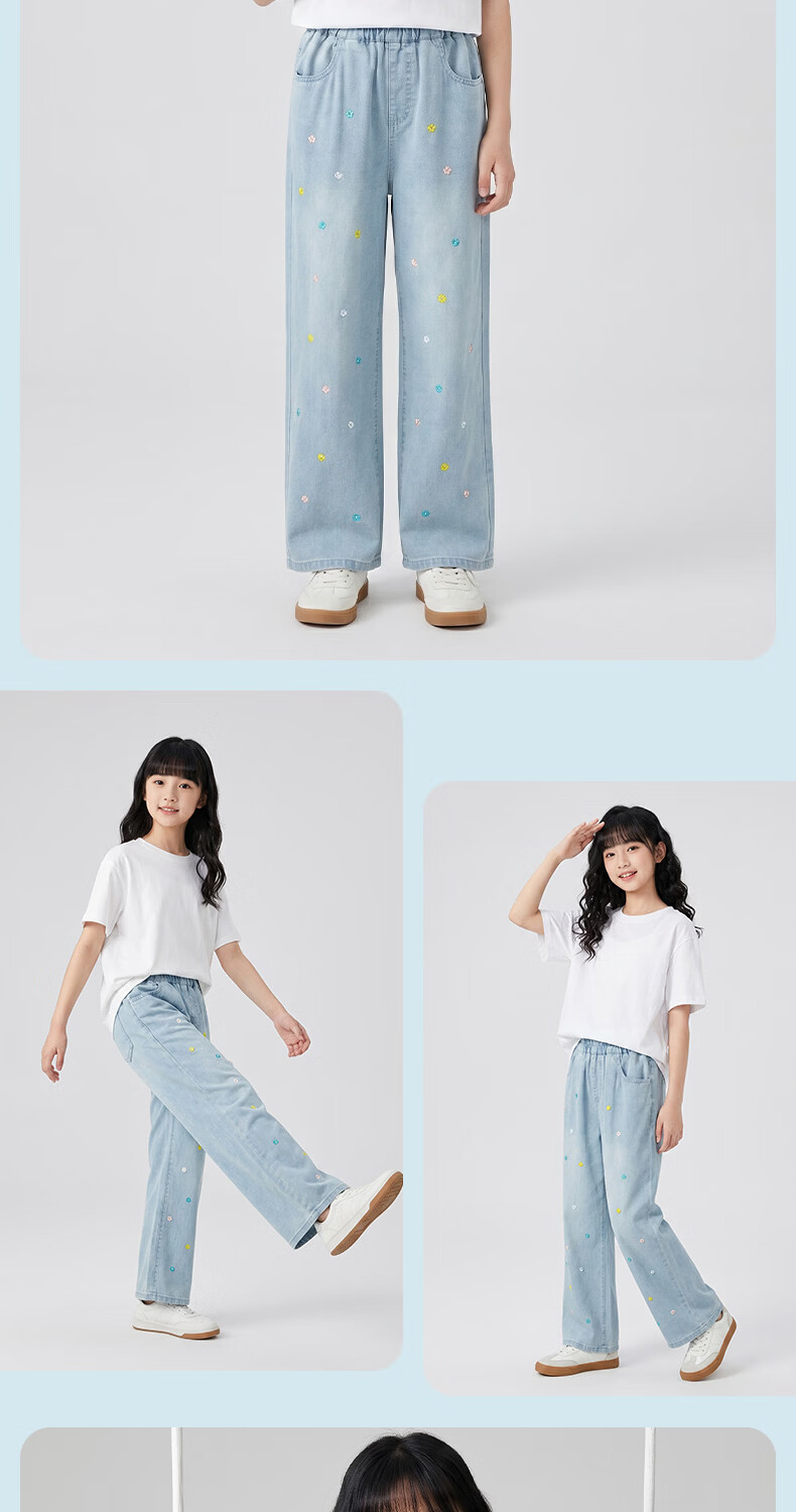 Jeanswest Girls' Summer 2026 New Children's Denim Wide-Leg Pants Fashionable Stylish Outfit for Older Kids 10