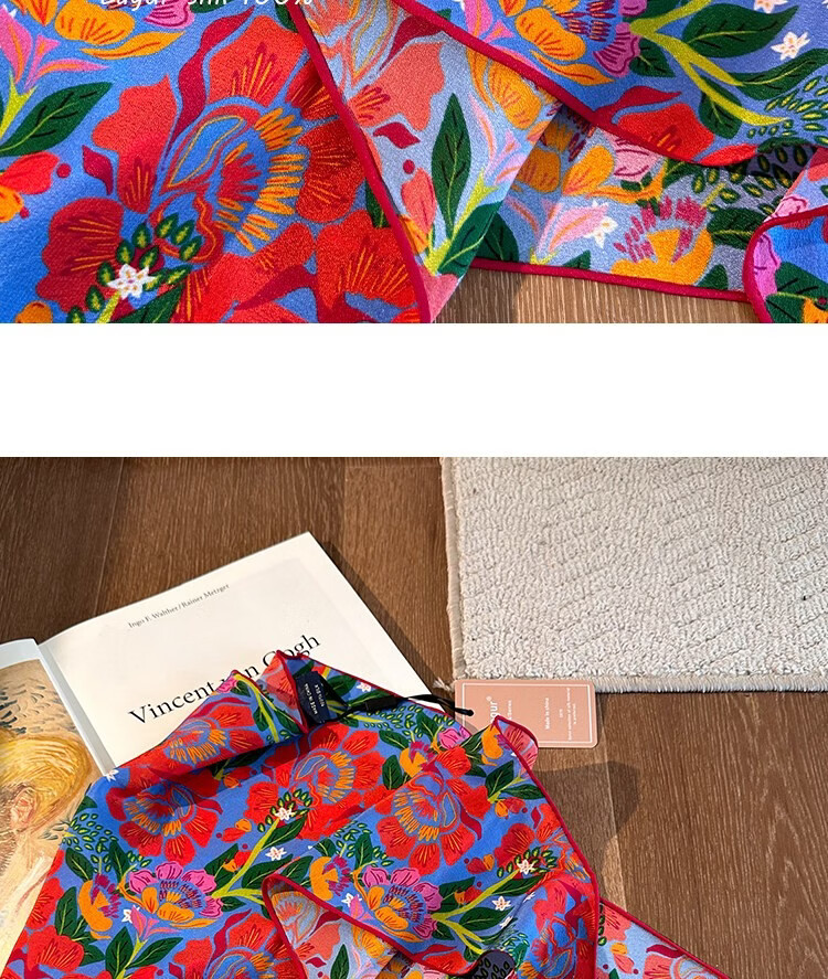 Lagur Rich Eternal 100% Mulberry Silk Original Illustration Scarf Triangle Silk Neck Scarf Gift for Mom Camellia Red 20