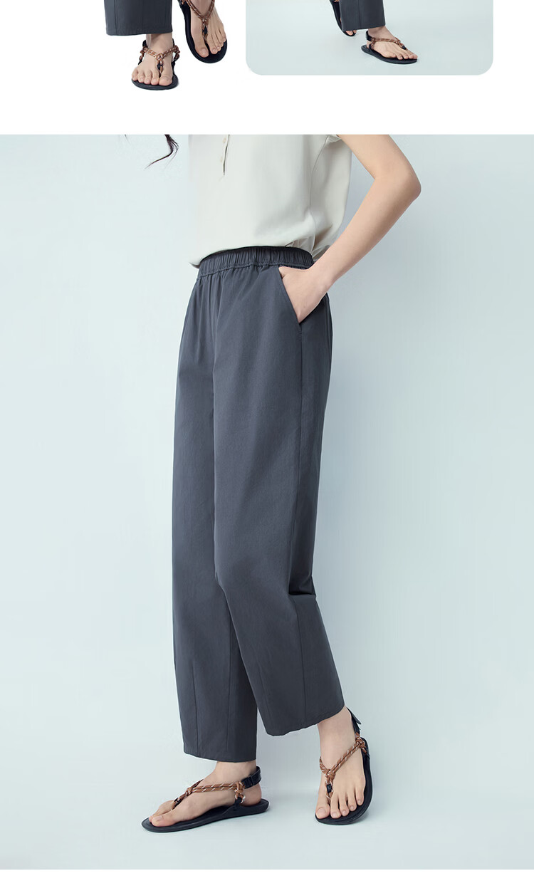 Giordano Women's Pants 2026 Summer New Pure Cotton Pleated Hem Elastic Waist Cropped Casual Pants 13426308 16