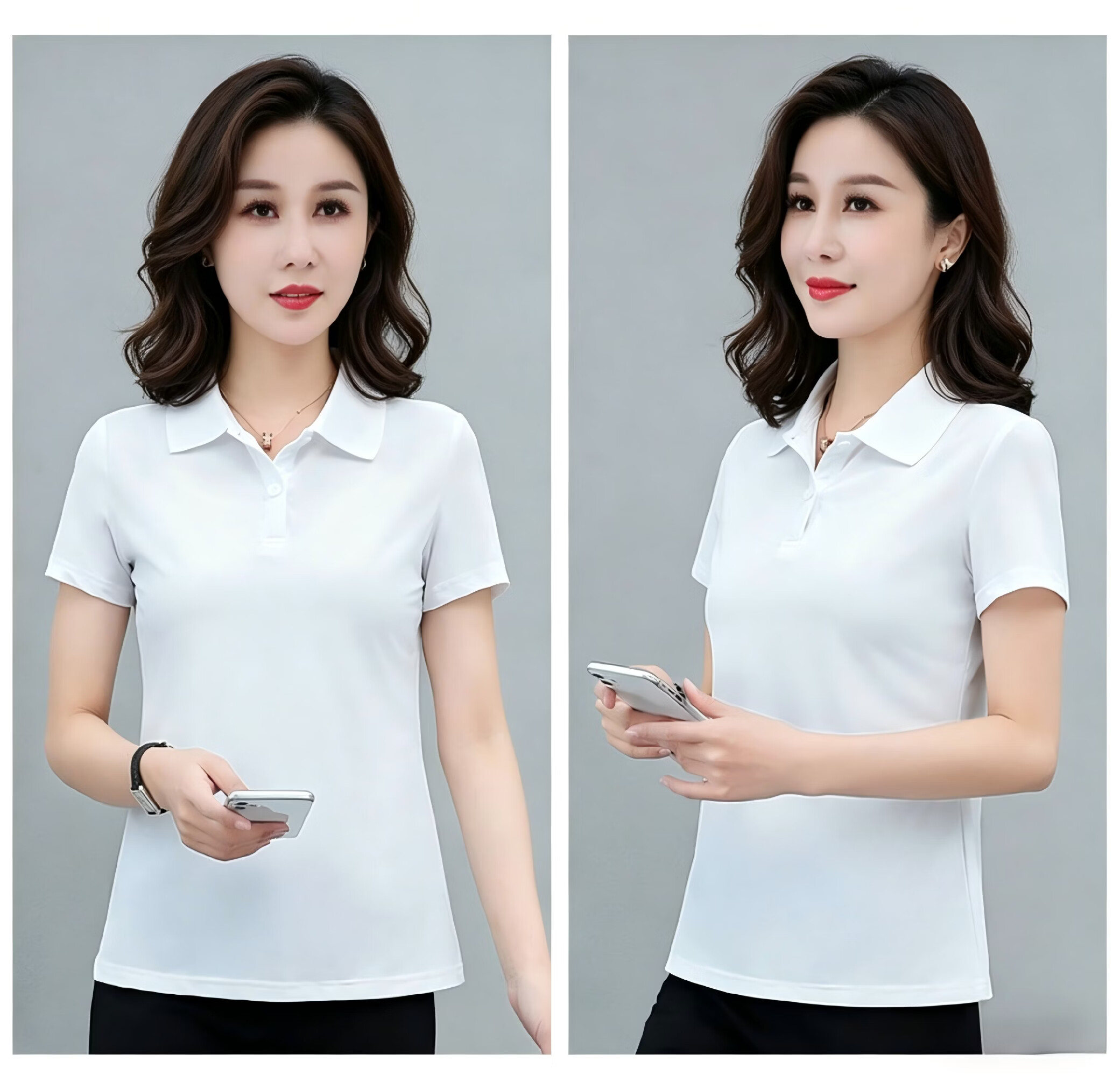 AEMAPE Ice Silk Solid Color Short Sleeve T-Shirt Women 2026 Summer New Fashionable Polo Shirt Casual Versatile Collared Top 17