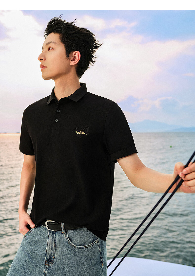 CABBEEN 200G Sorona Cooling Pique Polo Shirt Men Rose Design 2026 Summer Breathable Short Sleeve Polo Shirt 18