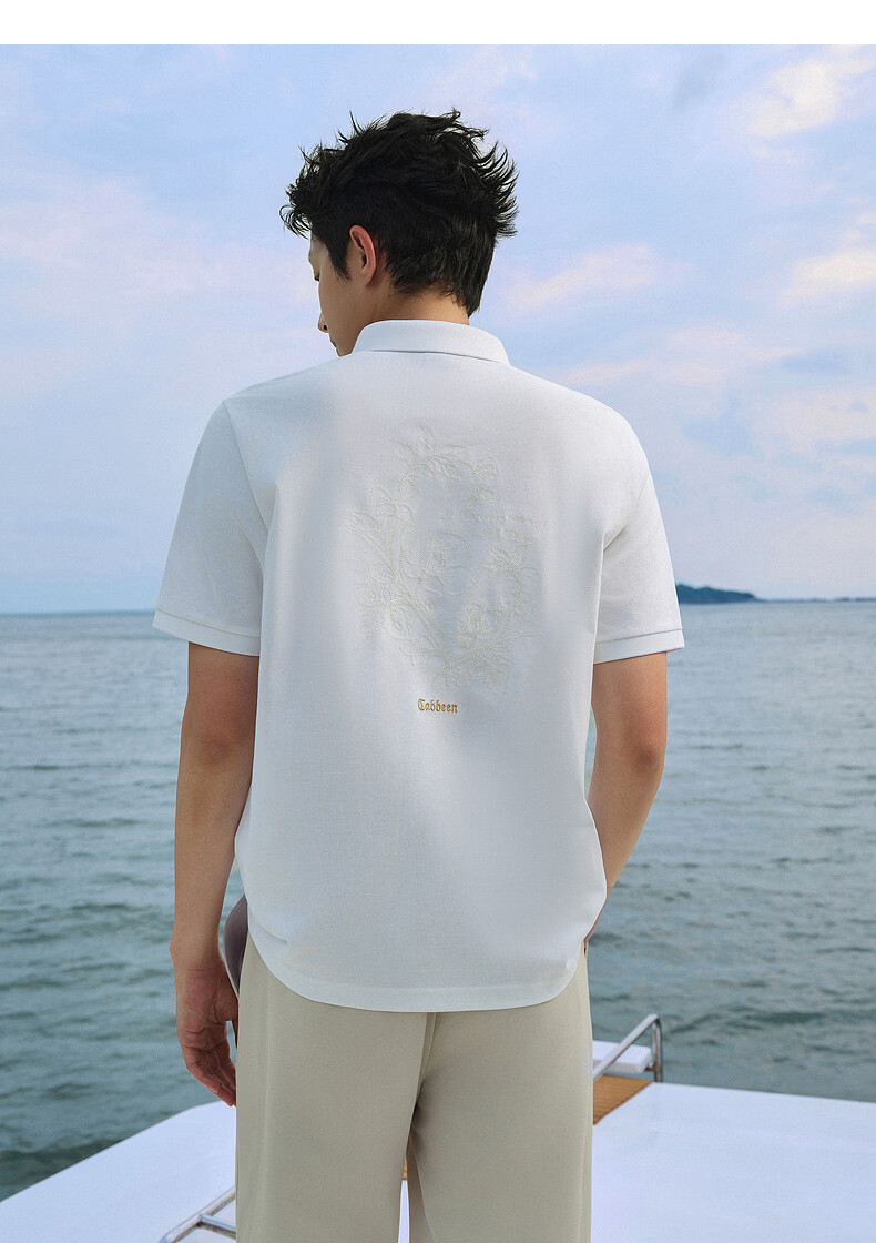 CABBEEN 200G Sorona Cooling Pique Polo Shirt Men Rose Design 2026 Summer Breathable Short Sleeve Polo Shirt 17