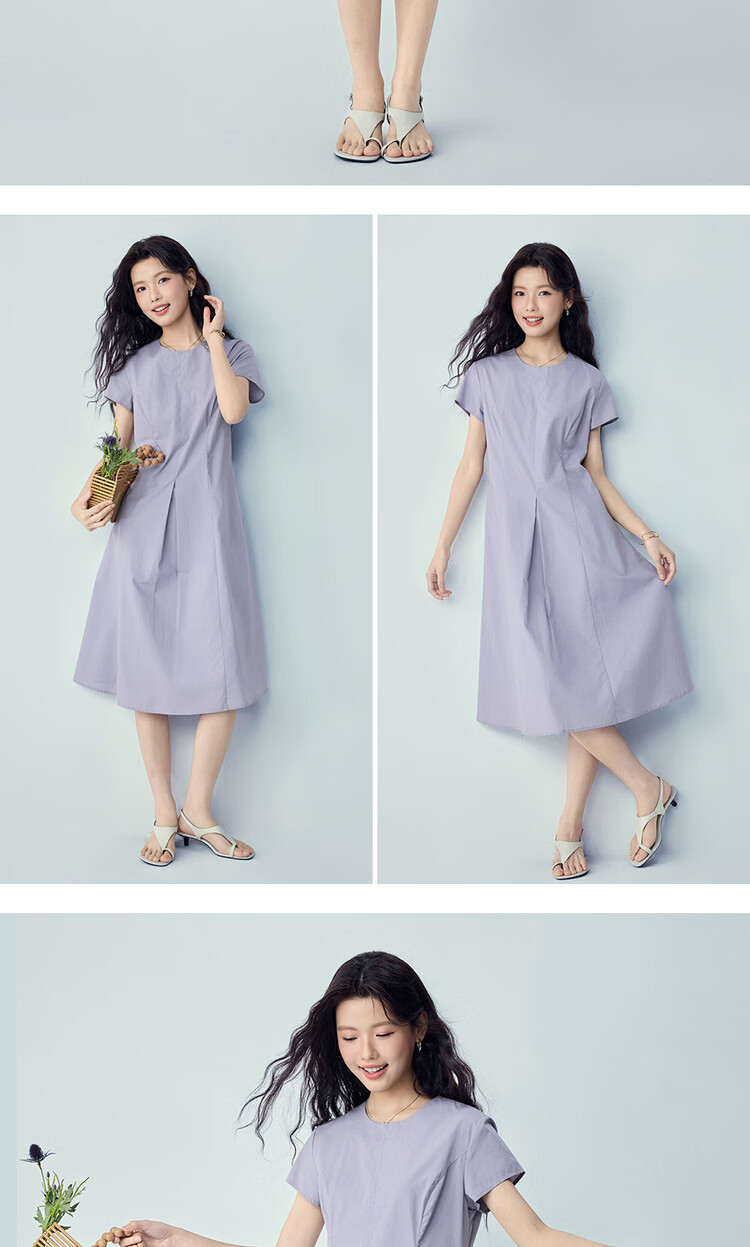 Giordano Women's Dress 2026 Summer New Pure Cotton Solid Color Round Neck Pleated Dress 13466241 12