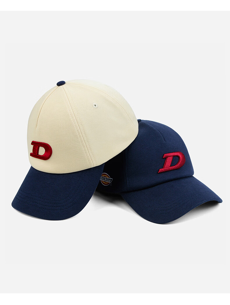 Dickies New American Style Colorblock Letter D Baseball Cap Unisex Soft Top Face-Flattering Embroidered Outdoor Duckbill Hat White 14