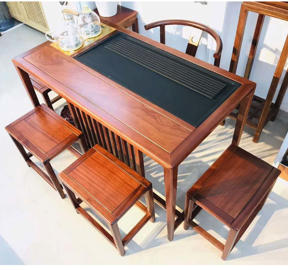 好力屋实木小茶桌椅组合阳台小茶桌套装功夫泡茶桌茶台小型火烧石茶桌