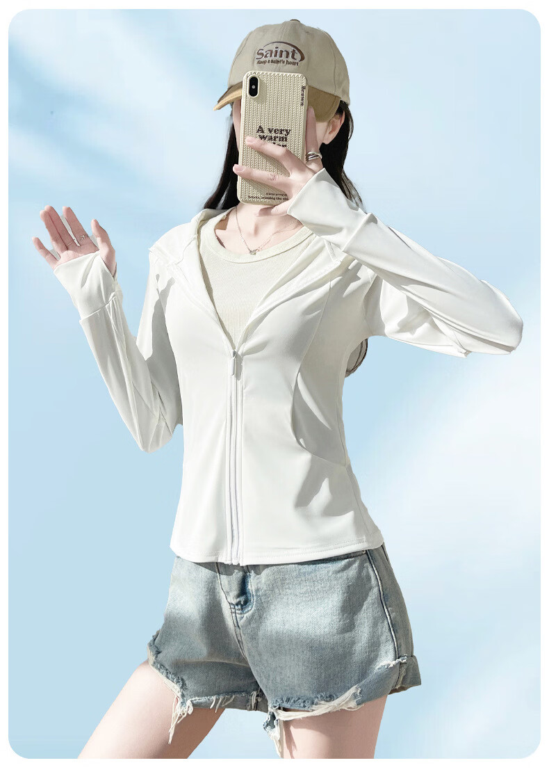 Langsha Women's Pocket Sunscreen Jacket Ice Silk Summer Slim Fit UV Protection Outdoor Hooded Cardigan Sunscreen Coat 23