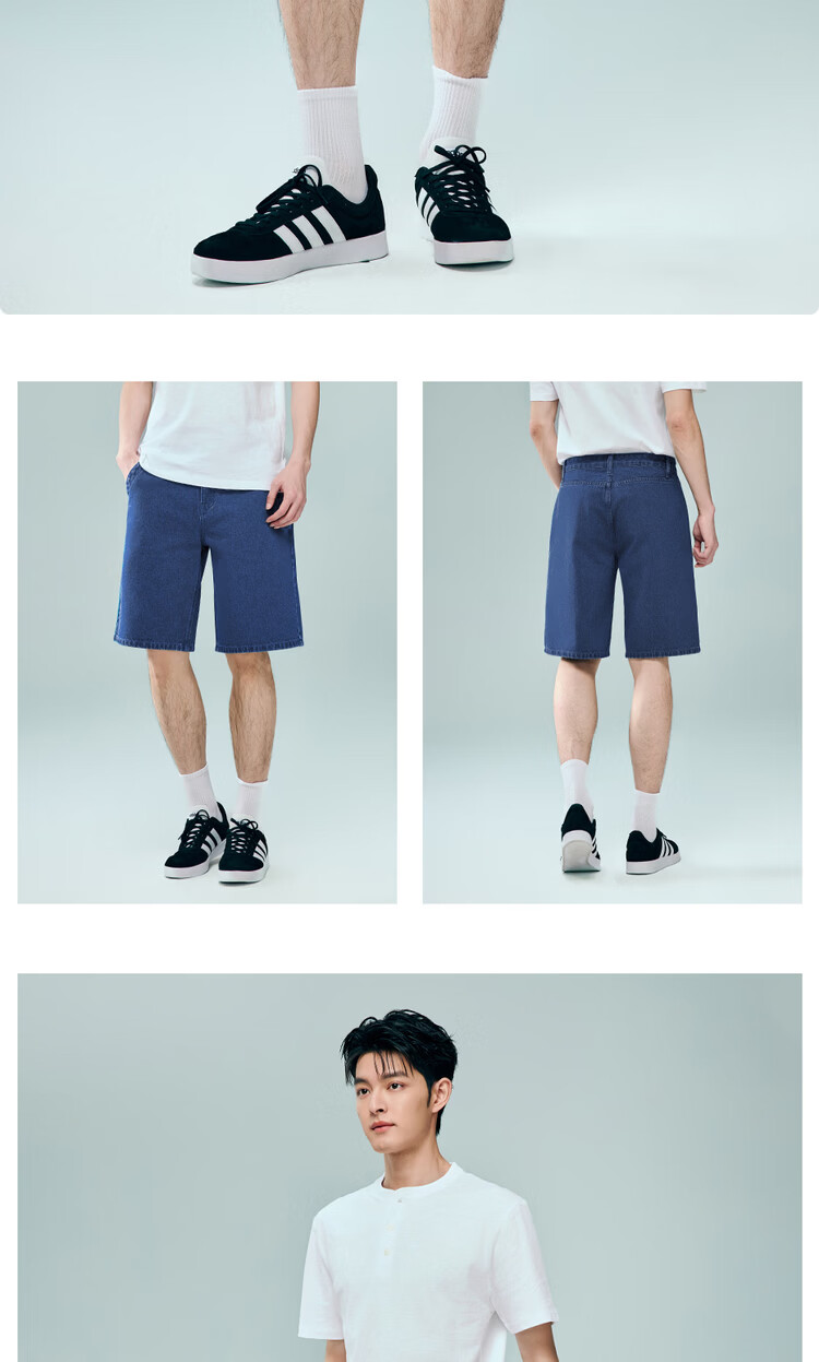 Giordano Men's Summer New Pure Cotton Straight Leg Denim Pants Mid Waist Washed Denim Shorts 13106313 17