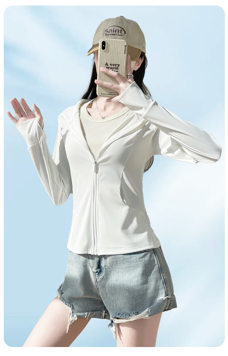 Langsha Women's Pocket Sunscreen Jacket Ice Silk Summer Slim Fit UV Protection Outdoor Hooded Cardigan Sunscreen Coat 8