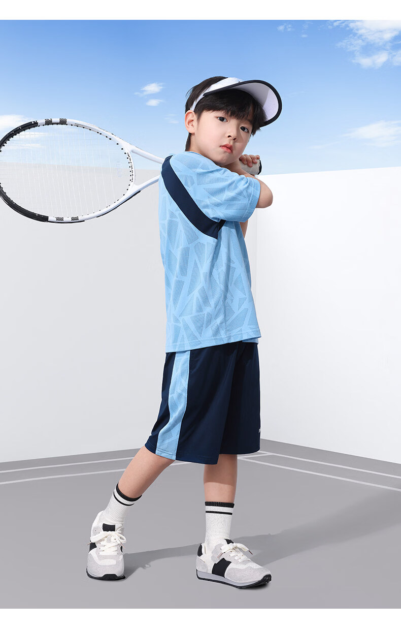 Zuoxi Boys' Summer Outfit Set, 2026 New Style Children's Short-Sleeve Set, Quick-Dry Sports Two-Piece Suit for Summer, Blue, Size 160 26