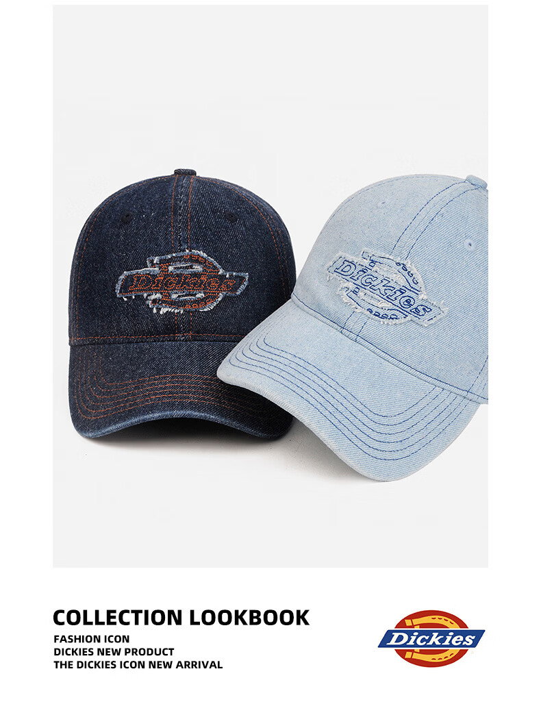 Dickies Distressed Vintage Baseball Cap Unisex Couple Sun Protection Deep Fit Duckbill Hat Light Blue 21