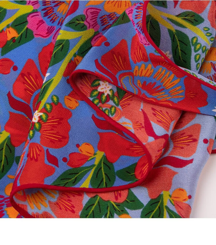 Lagur Rich Eternal 100% Mulberry Silk Original Illustration Scarf Triangle Silk Neck Scarf Gift for Mom Camellia Red 11