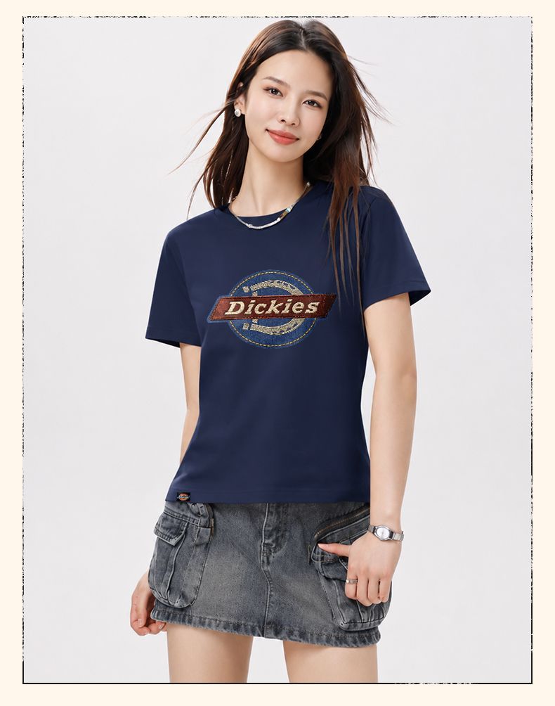 Dickies Dikus Antibacterial Short Sleeve T-Shirt Women 2026 New Summer American Classic Shoulder Top C Navy Blue L 9