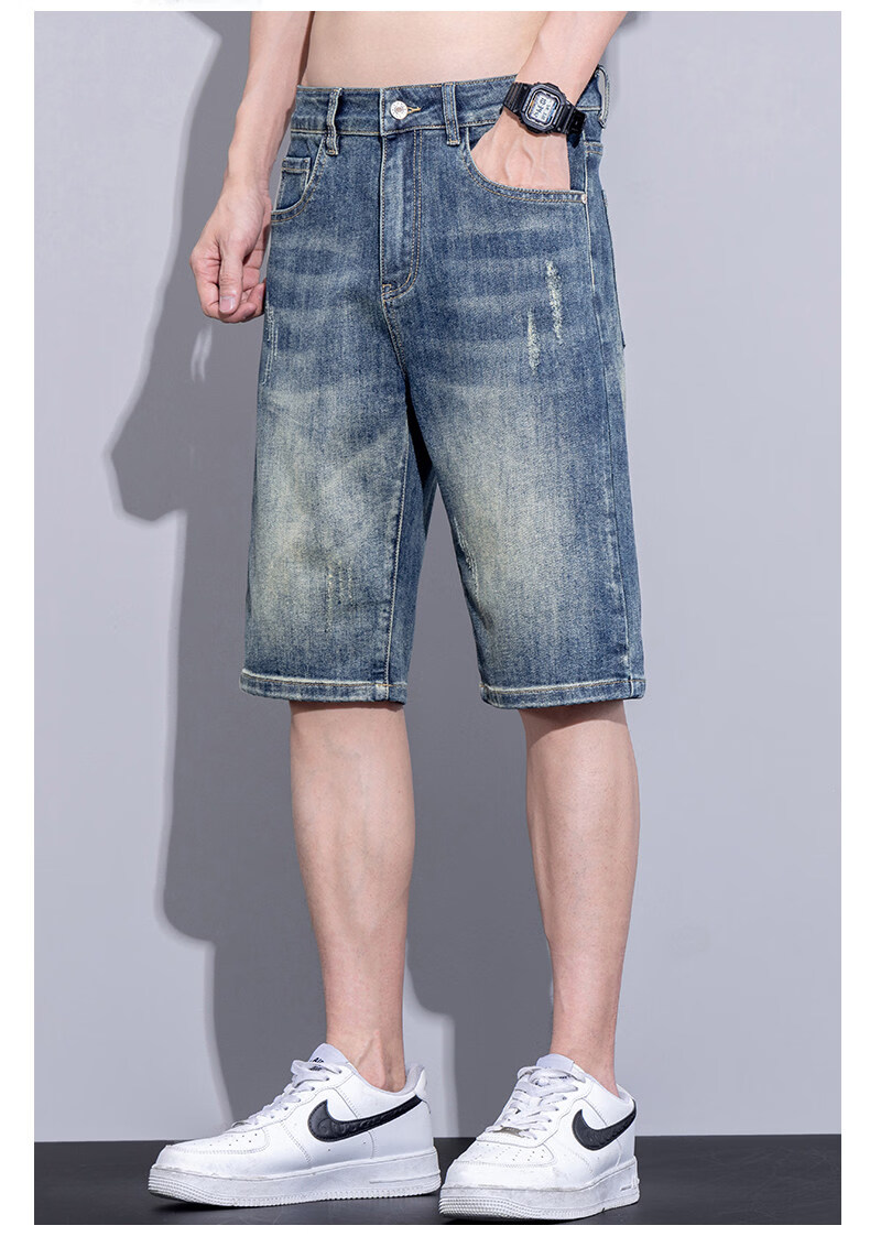 Pierre Cardin Men's Summer Lightweight Loose Straight-Leg Denim Shorts Casual Mid-Length Washed Blue 33 14