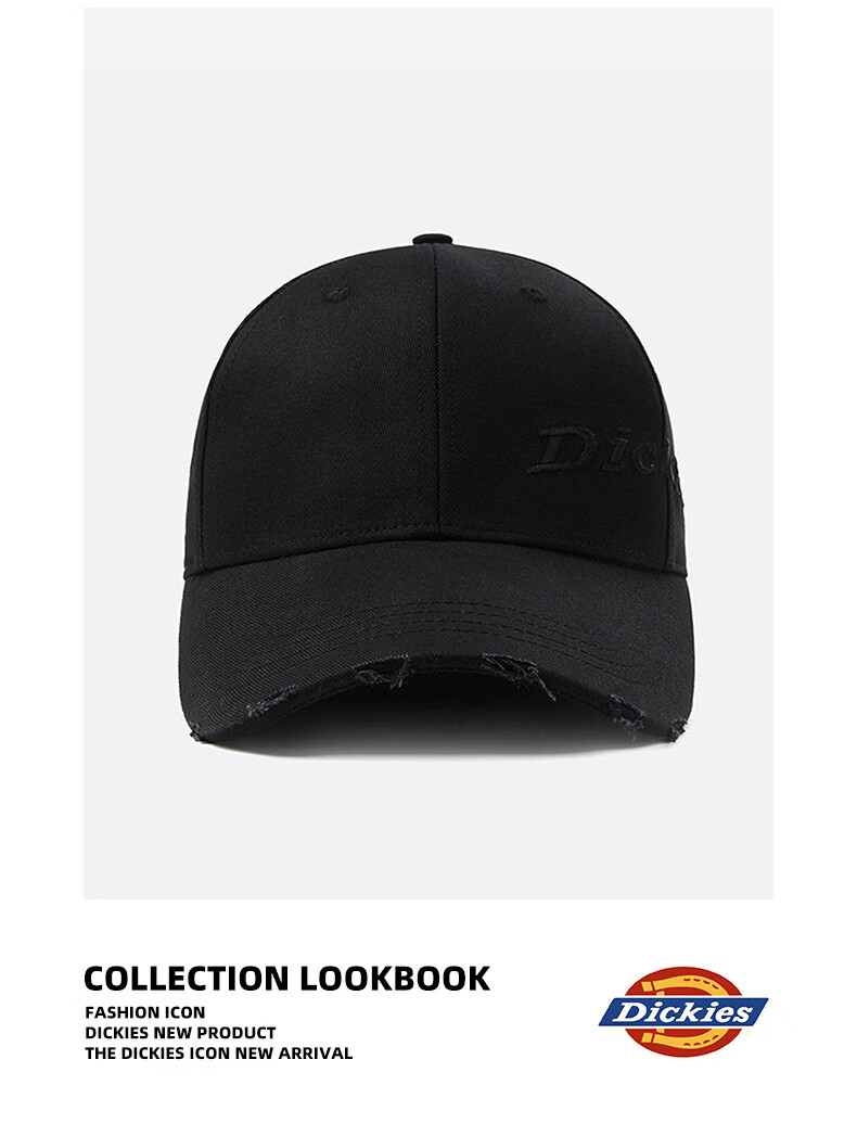 Dickies Distressed Hard Top Baseball Cap Unisex Long Brim Sun Protection Deep Fit Duckbill Hat Black 7