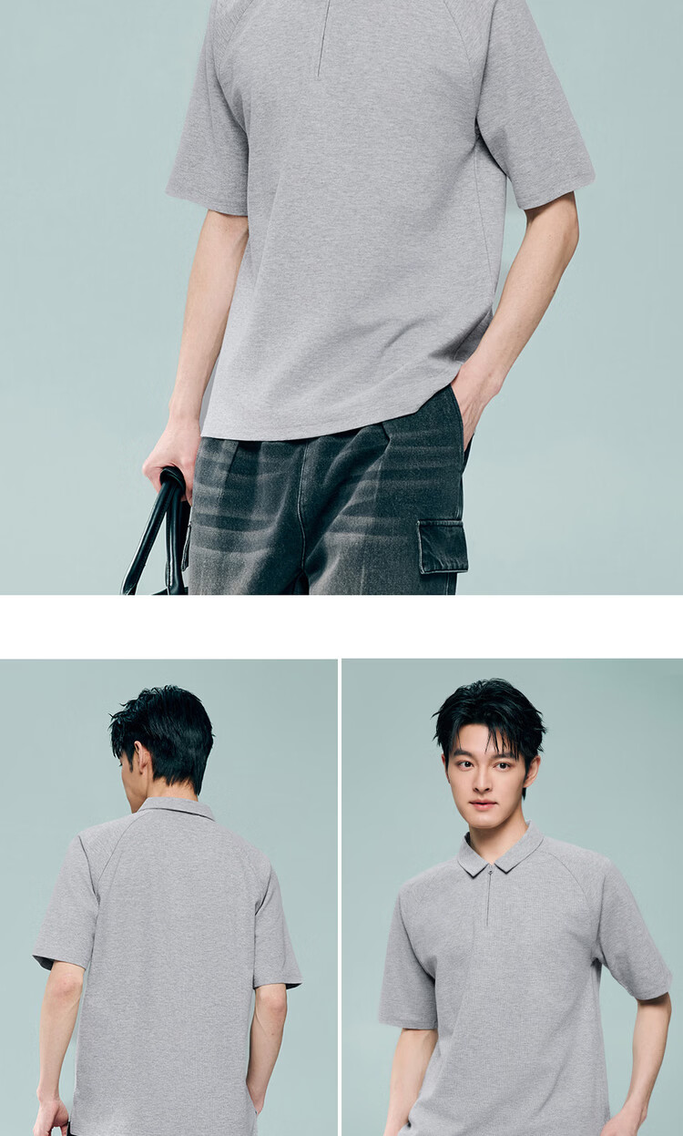 Giordano 2026 Summer Black Technology Cooling Half-Zip Raglan Collar Short Sleeve Polo Shirt Men 13016210 15