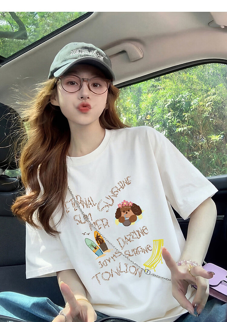 TonLion 2026 Women's Graphic Short Sleeve T-Shirt Loose Casual Versatile Fashionable Youthful High-End Women's T-Shirt 8