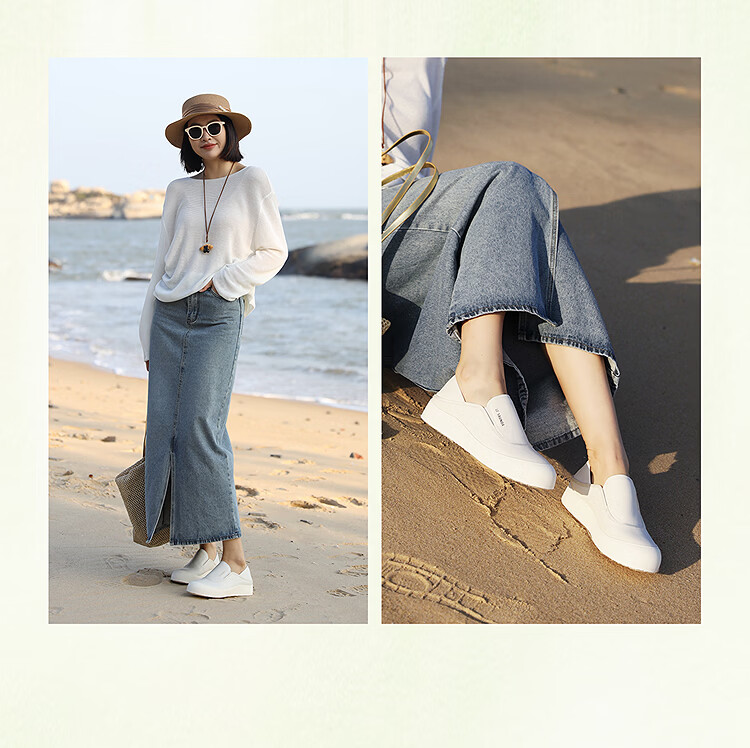 Le saunda Active Series 2026 Spring New Slip-On Casual Genuine Leather White Sneakers Women 7M38102 Cream White OWL34 10