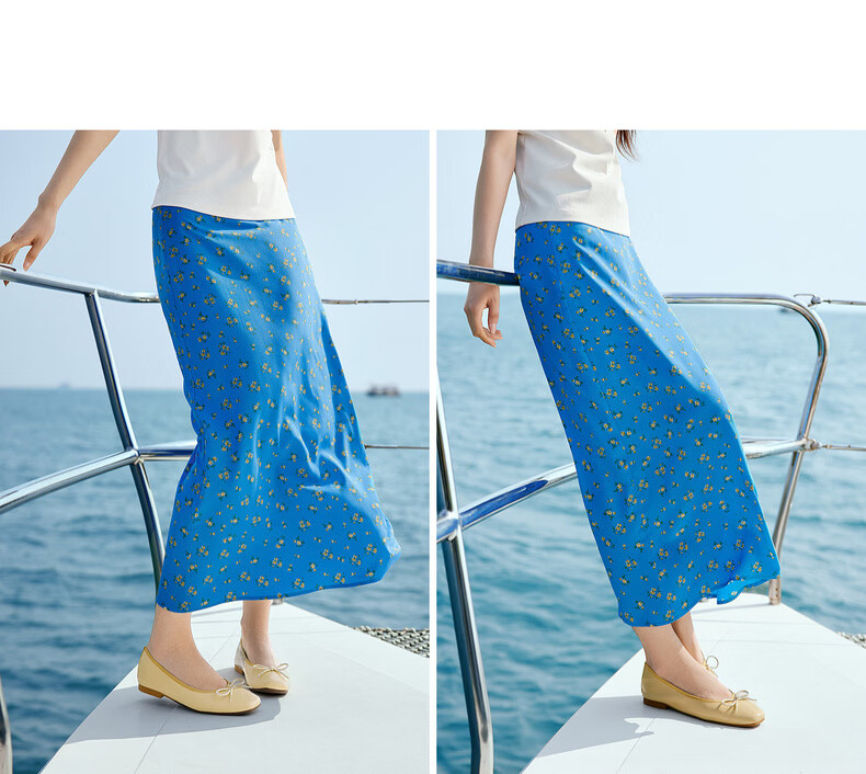 Sllsky Bright Klein Blue Floral A-Line Skirt for Women 2026 Summer Beach Vacation Style 17