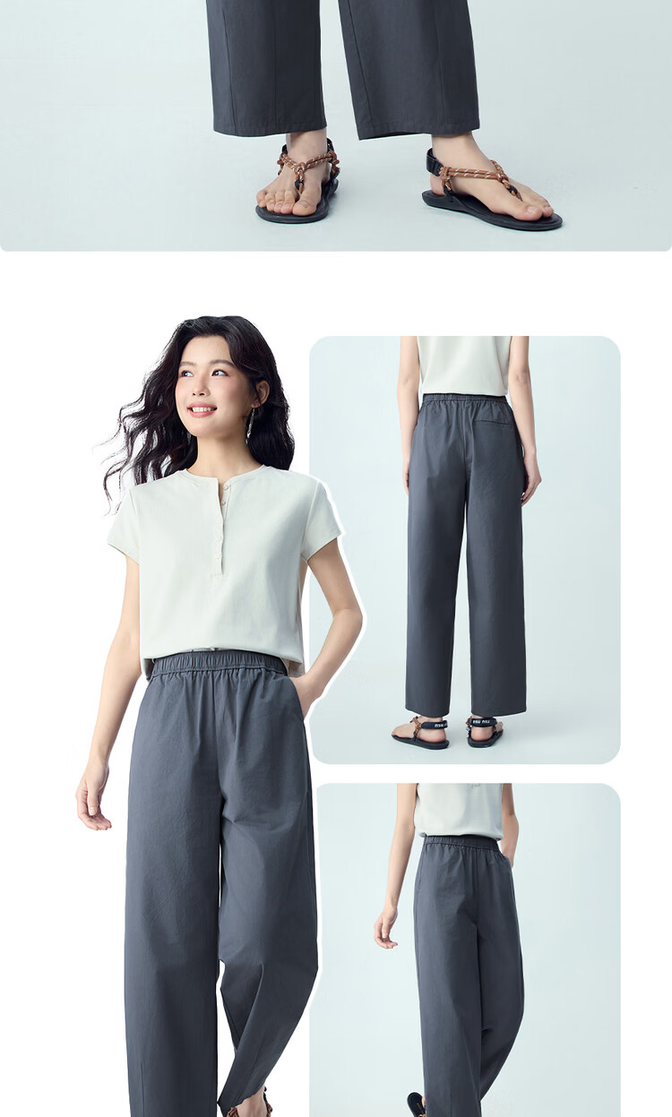 Giordano Women's Pants 2026 Summer New Pure Cotton Pleated Hem Elastic Waist Cropped Casual Pants 13426308 15