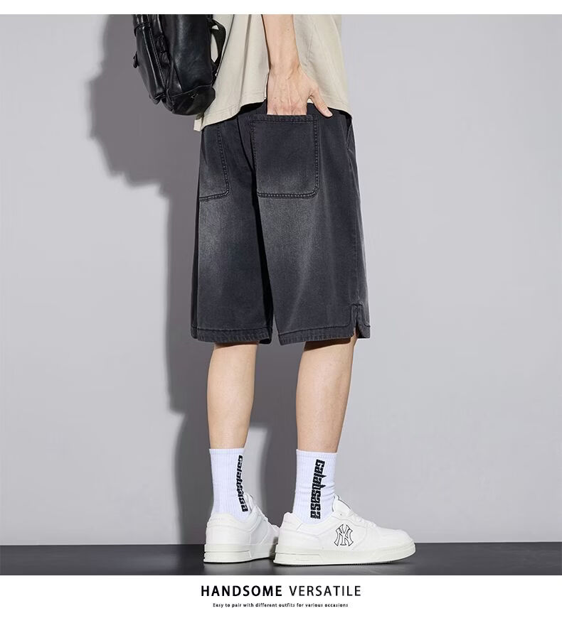 ROMON Tencel Denim Shorts Men Summer Thin Loose Straight Ice Silk Five-Point Pants Vintage Blue L 14