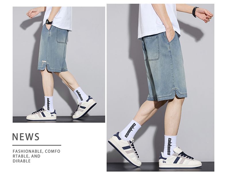 ROMON Tencel Denim Shorts Men Summer Thin Loose Straight Ice Silk Five-Point Pants Vintage Blue L 9