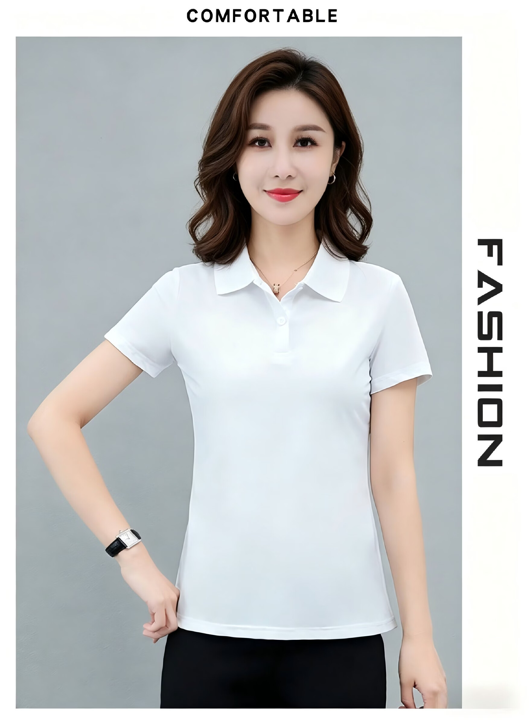 AEMAPE Ice Silk Solid Color Short Sleeve T-Shirt Women 2026 Summer New Fashionable Polo Shirt Casual Versatile Collared Top 15