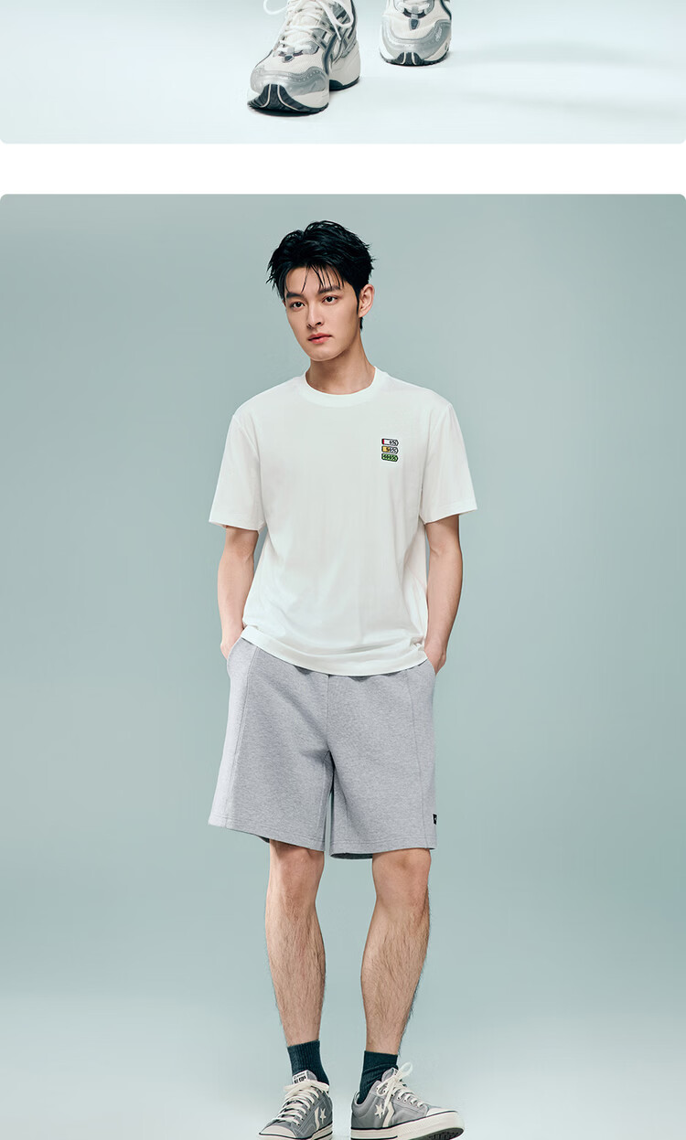 Giordano Men's Casual Shorts with Letter Woven Label, Drawstring Elastic Waist, Double-Sided Knit Sports Sweatpants 13106204 14
