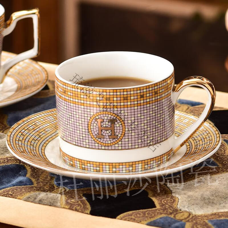 爱马仕(hermes)咖啡杯 骨瓷陶瓷精致马克杯欧式咖啡杯子ins带勺礼盒