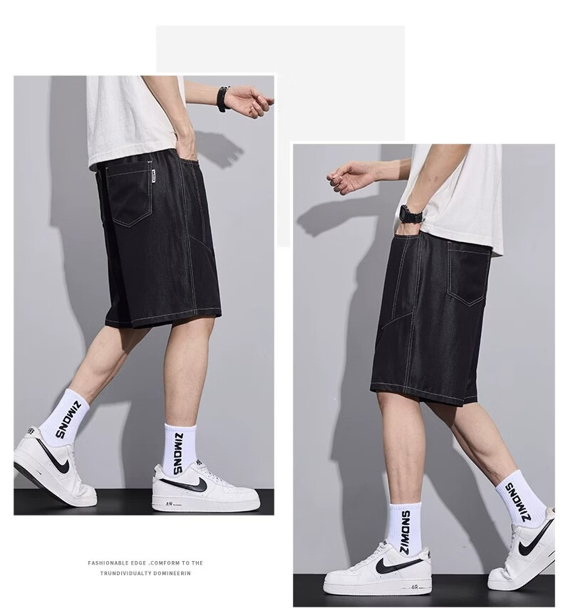 ROMON Men's Ice Silk Denim Shorts 2026 Summer Thin Loose Straight Casual Five-Point Pants 11