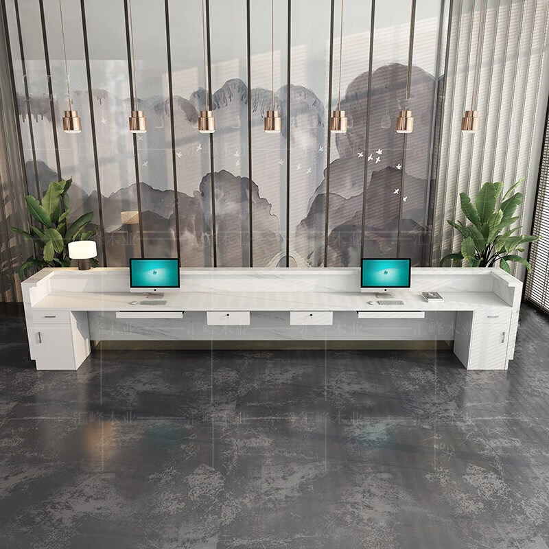 公司大气前台桌 公司仿大理石简约现代前台桌收银柜高端会所大气接待