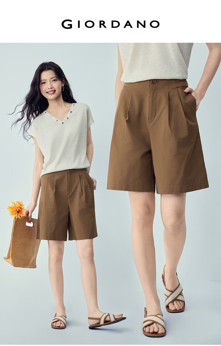 Giordano Women's Summer New Black Technology Cooling Loose Pleated High Waist Commuter Wide Leg Shorts 05406309 3