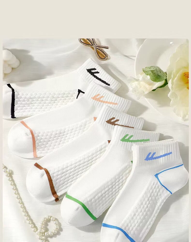 Warrior Women's White Mesh Short Socks Summer Trendy Embroidered 10A Grade Antibacterial Odor-Resistant Casual Sports Socks 6 Pairs Pack 10