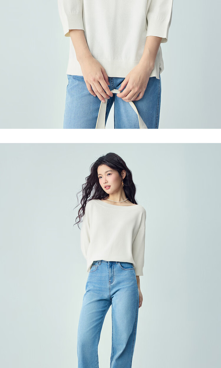 Giordano 2026 Summer Women's Asymmetric Hem Loose Drop Shoulder Mid Sleeve Boat Neck Knit Sweater 13356252 11