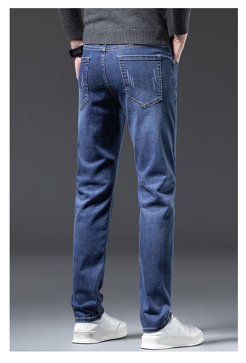 Romon [Cotton Stretch Soft] Men's Summer Slim Fit Straight Leg Breathable Elastic Denim Jeans Light Blue 34 12