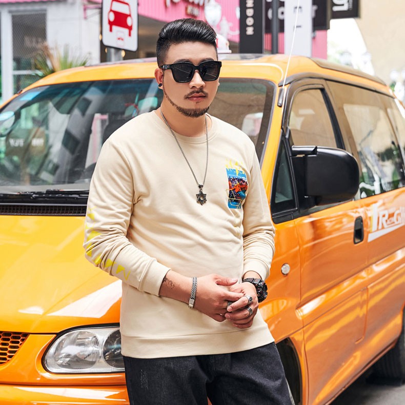 谦陌 大码男装 新款潮胖子卫衣男圆领休闲宽松百搭学生春秋季加肥加大