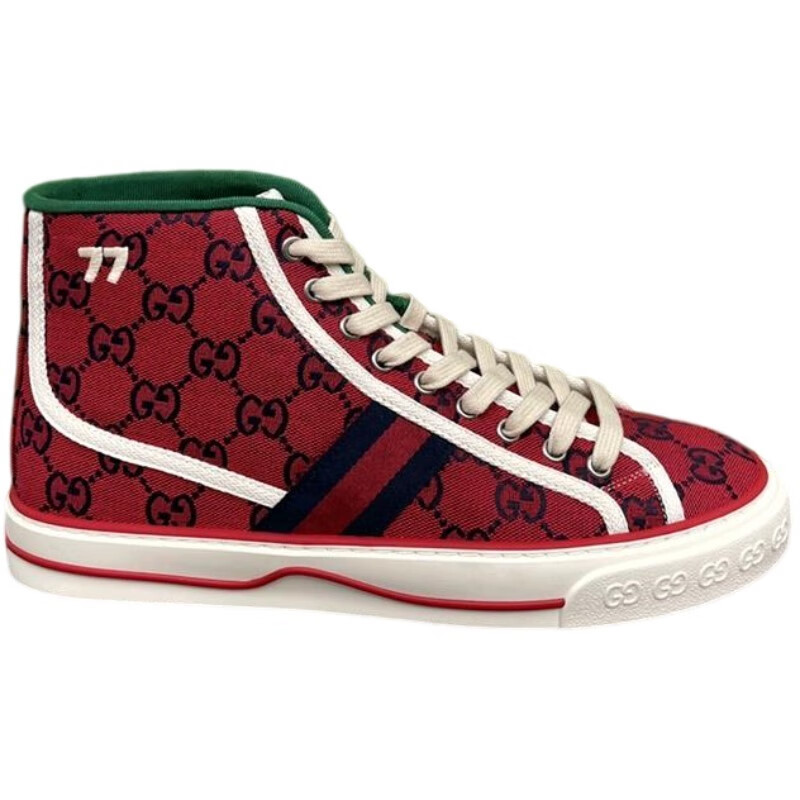 古驰(gucci) 1977系列限量款高帮男士帆布鞋 红色 41【图片 价格 品牌
