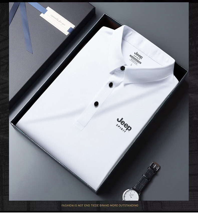JEEP SPIRIT Jeep Summer Thin Ice Silk Polo Shirt Short Sleeve Men's T-Shirt Dad Top White 5XL 22