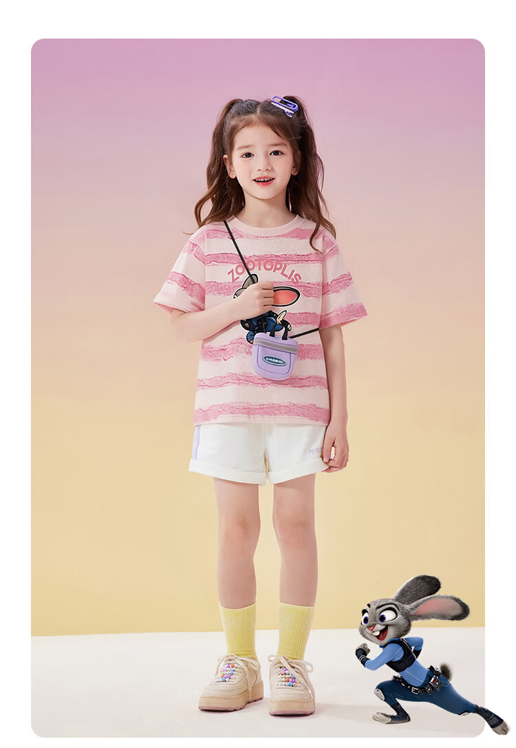 Disney Zootopia Girls' Short Sleeve T-Shirt Judy Print Cotton Pink Size 110 26