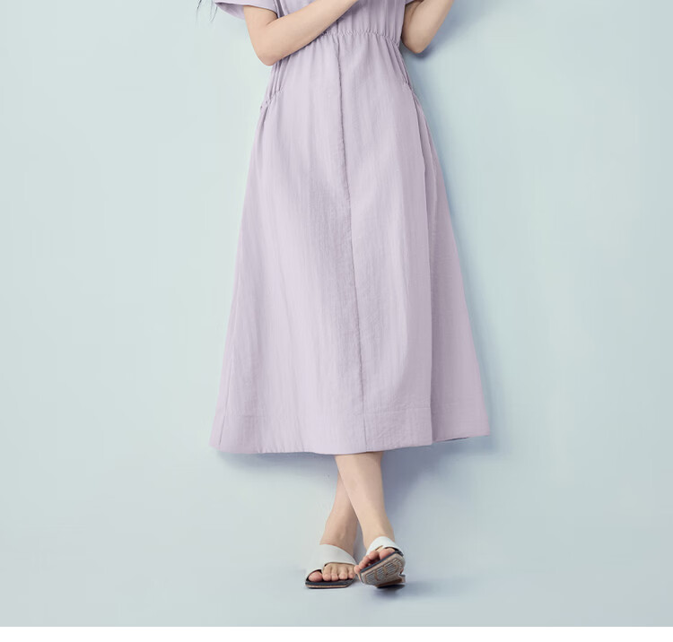 Giordano Women's Short Sleeve Dress 2026 Summer Cooling Tie Waist Round Neck Sleeve Dress 05466307 19
