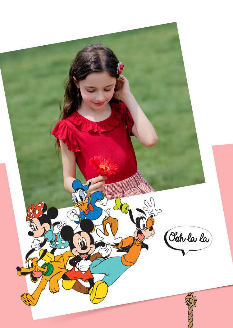 Disney Girls Summer Outfit 2026 New Lace Short Sleeve T-Shirt and Bloomers Skirt Two-Piece Set 13