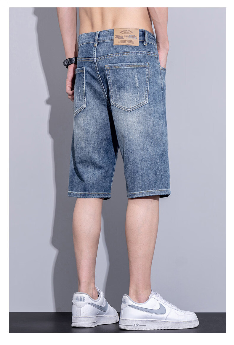 Pierre Cardin Men's Summer Lightweight Loose Straight-Leg Denim Shorts Casual Mid-Length Washed Blue 33 12
