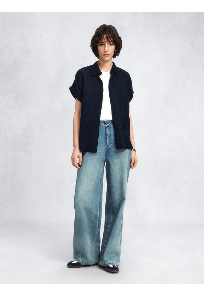 GANT Yuanye Shirt Spring Summer Women's Loose Short Sleeve Linen Shirt Vintage Style Coffee Color M 5