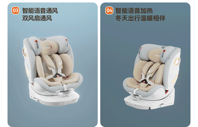 Heekin Zhichang H7 Child Safety Car Seat for 0-12 Years Old Infant Baby with Recline, Smart Ventilation and Heating 5