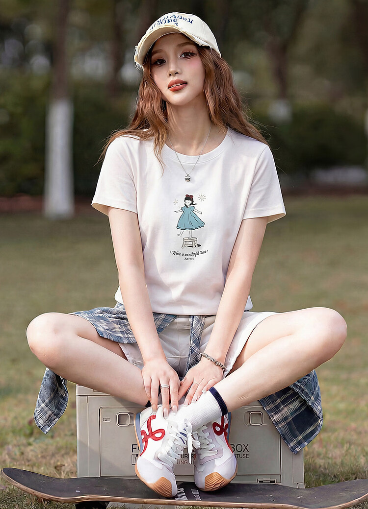 TonLion 2026 Summer Women's Patterned Short Sleeve T-Shirt Casual Versatile Fashion High-End Comfortable Breathable Tee 2
