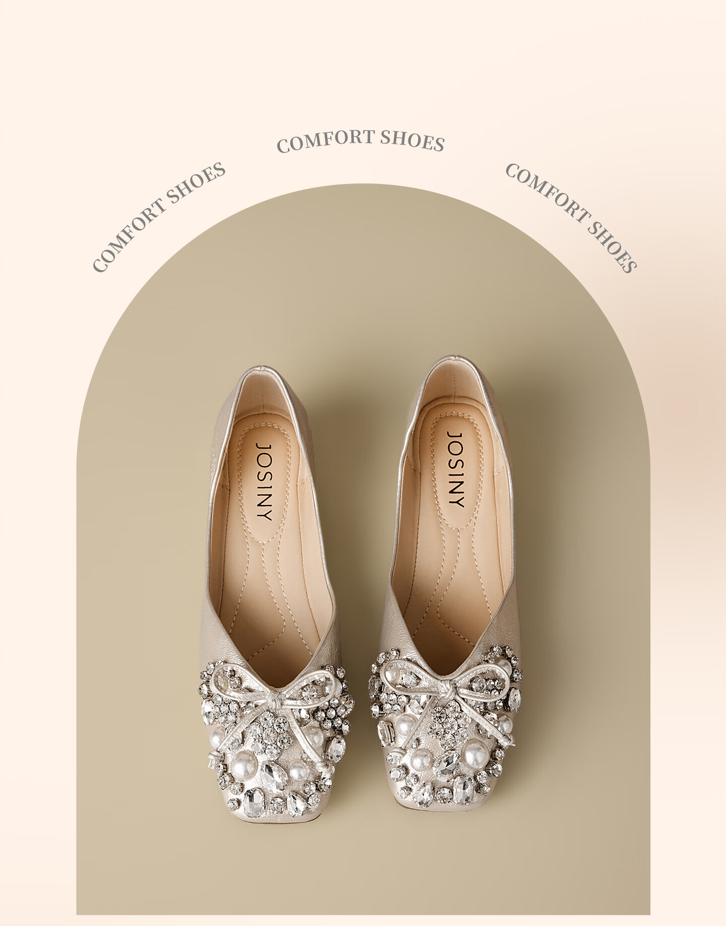 Josiny French Mary Jane Women's Shoes 2026 New Summer Gentle Low-Cut Single Shoes Rhinestone Soft Sole Leather Shoes Champagne Gold Size 37 2