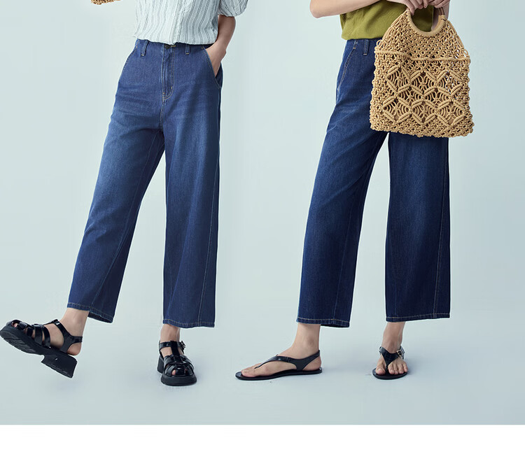 Giordano 2026 Summer Washed Cooling Side Seam Shifted Forward Mid-Rise Straight Leg Cropped Jeans for Women 13426128 13